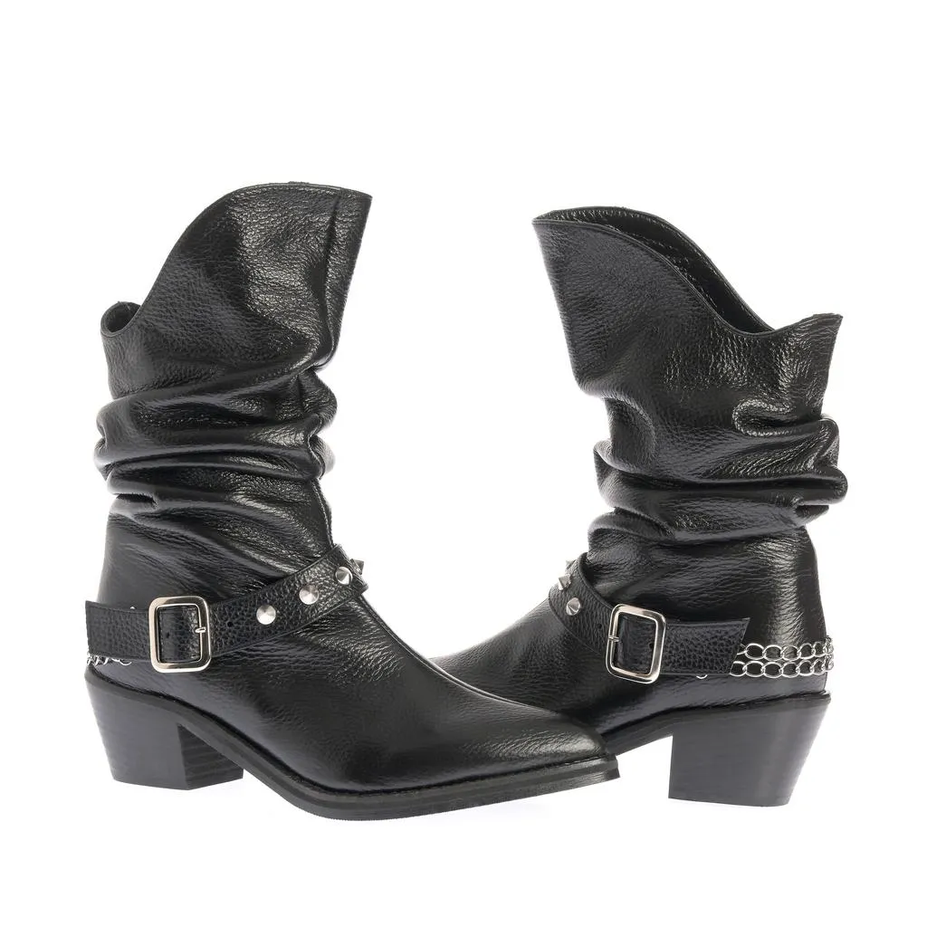 Ana Urbana Shoes Janis ciocate negre piele toc gros