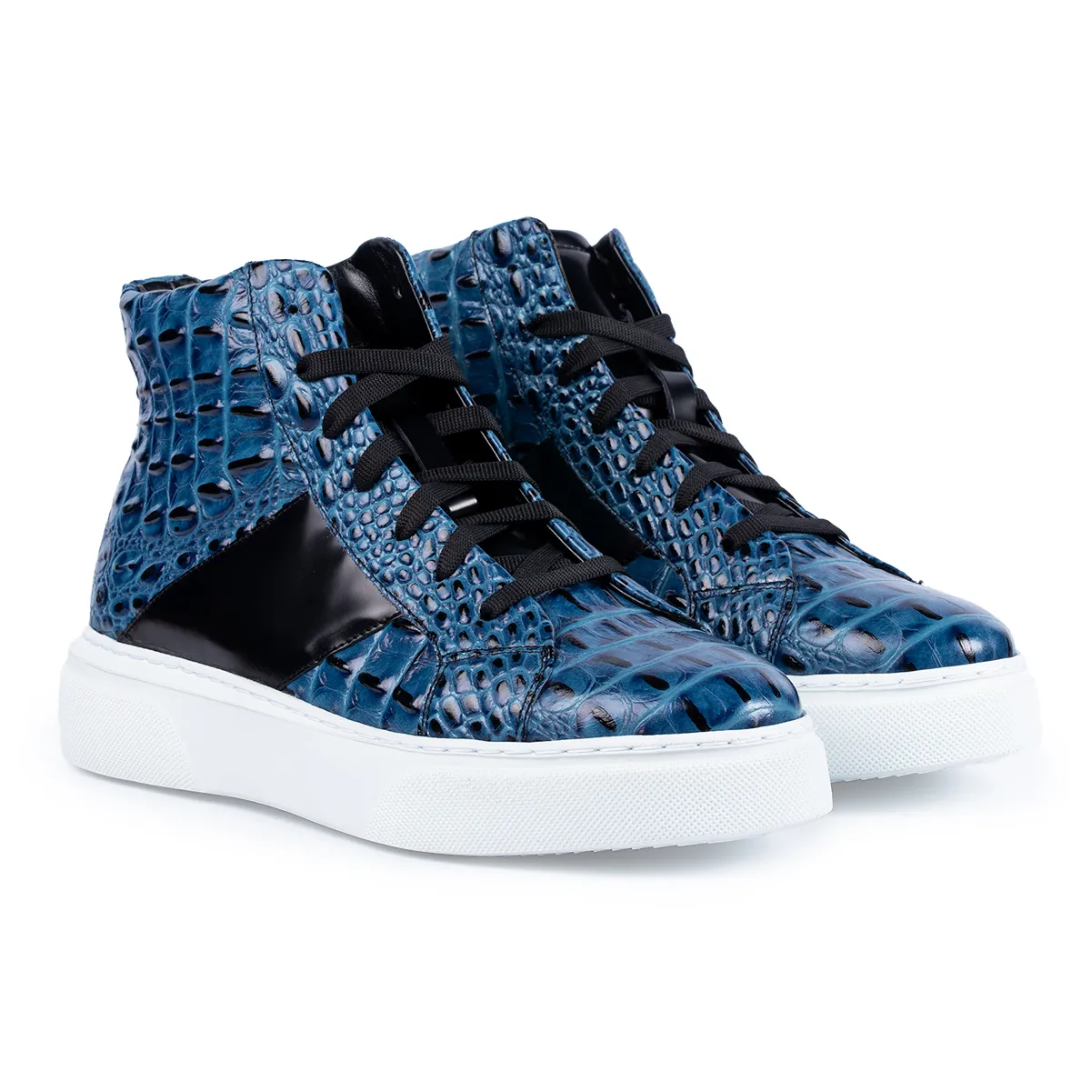 Lucas Shoes 855 Croco Blue ghete barbati albastre piele