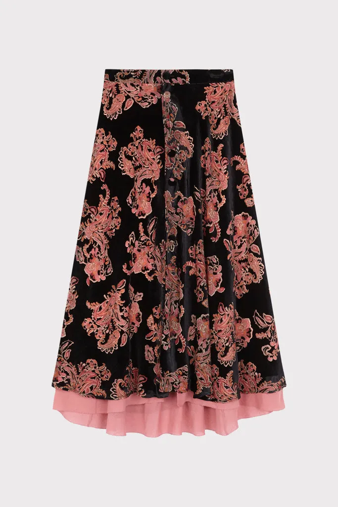 Flagelus Wicked Wave Black fusta midi neagra matase