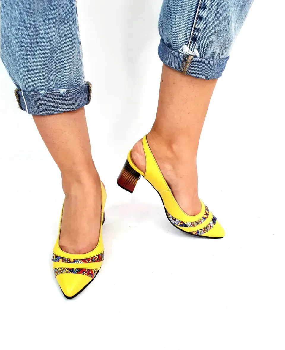 Catinca Shoes A101 GM3D sandale dama piele galben mozaic 3D