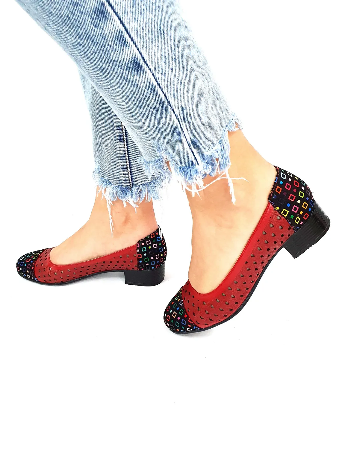 Catinca Shoes T11 RPC pantofi dama piele rosii perforati