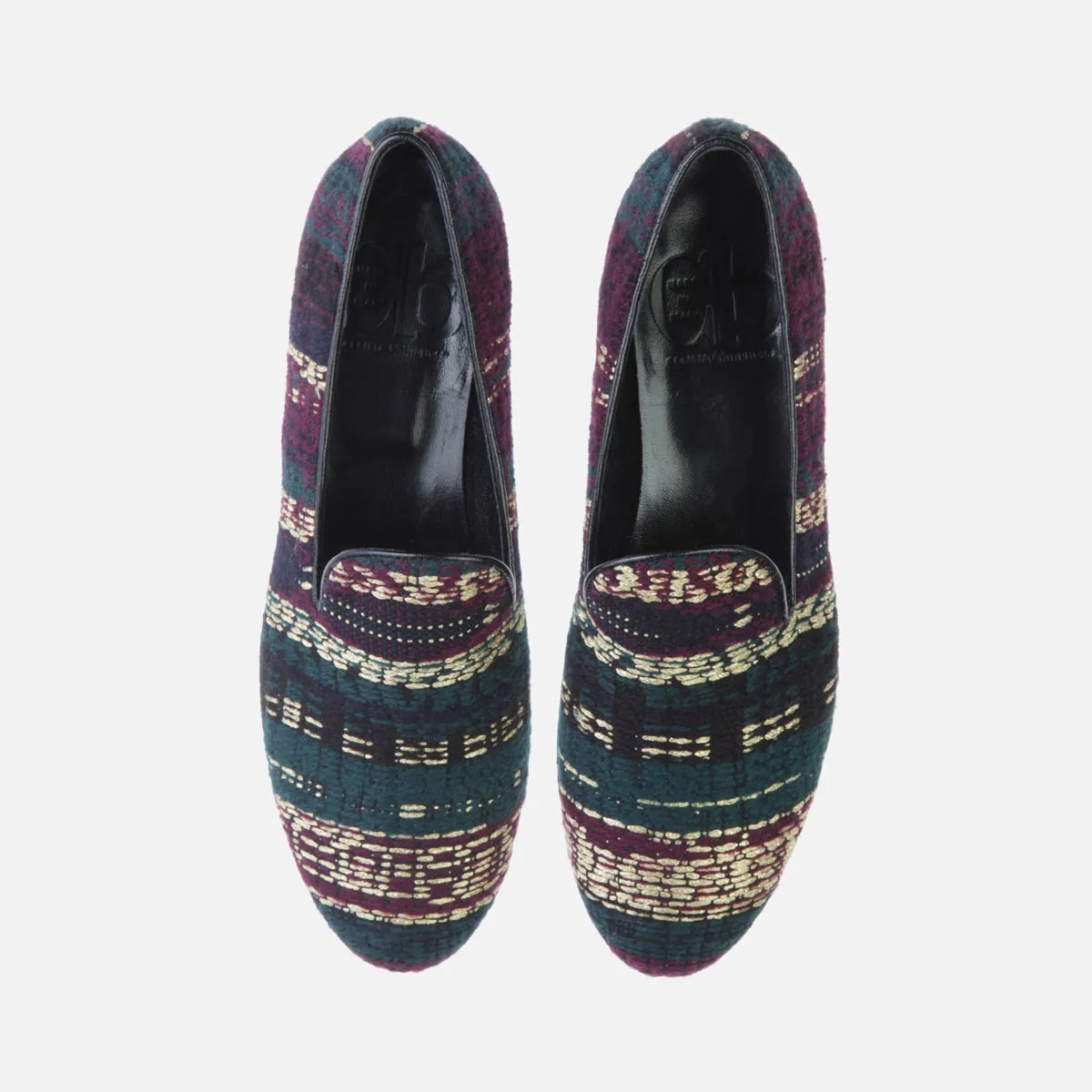 Cecilia Bringheli Positano Petrol Blue Gold Woven pantofi piele