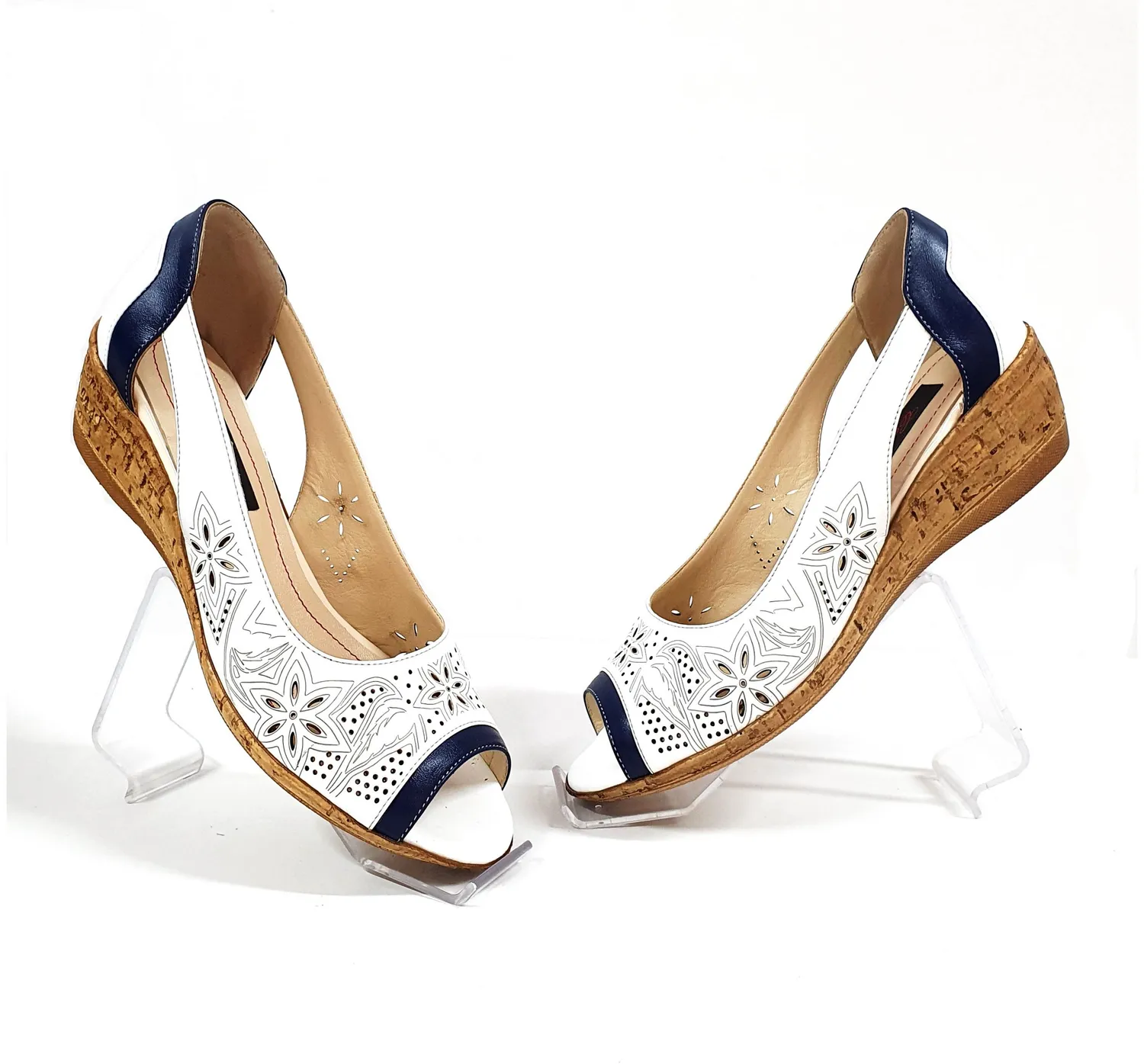 Catinca Shoes T1P ABL sandale damă alb-bleumarin piele naturală
