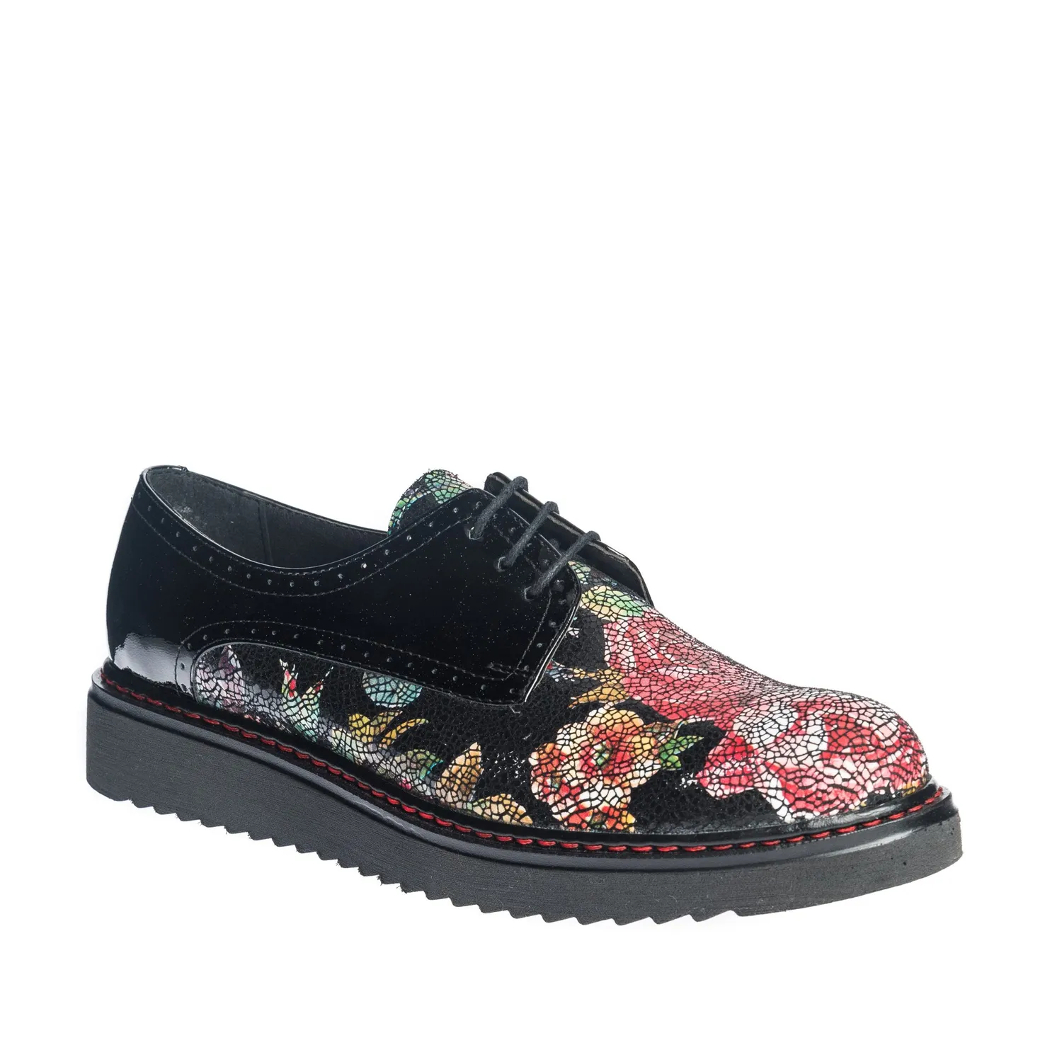 Catinca Shoes G10 NLMF pantofi dama piele negru lac flori
