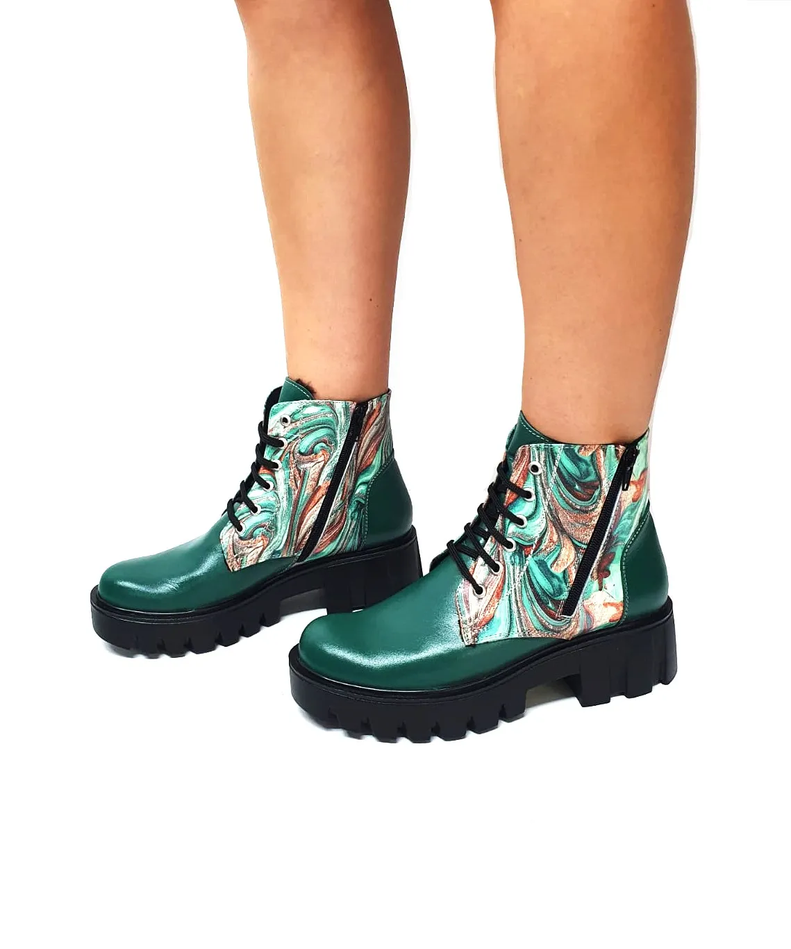 Catinca Shoes BC35 VPV bocanci dama piele naturala verde pictura