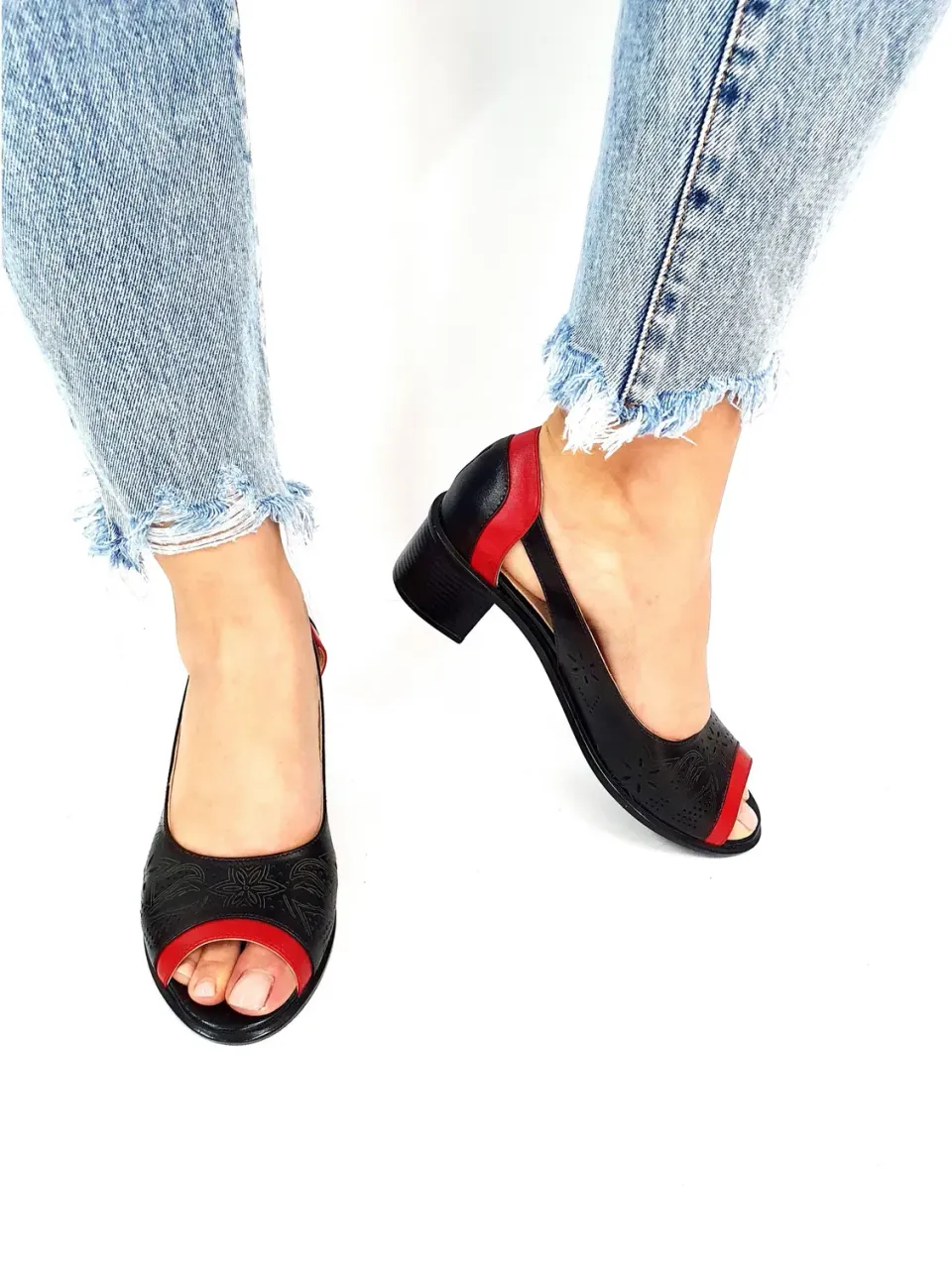 Catinca Shoes T1 NR sandale dama piele negru rosu