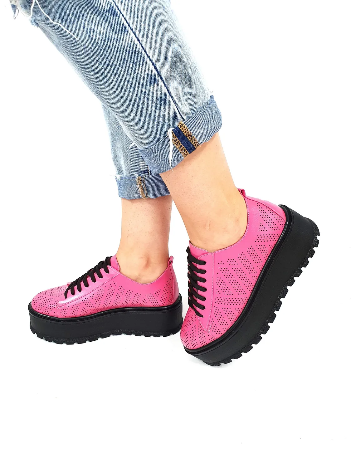 Catinca Shoes XP3 RZ pantofi dama perforati roz piele