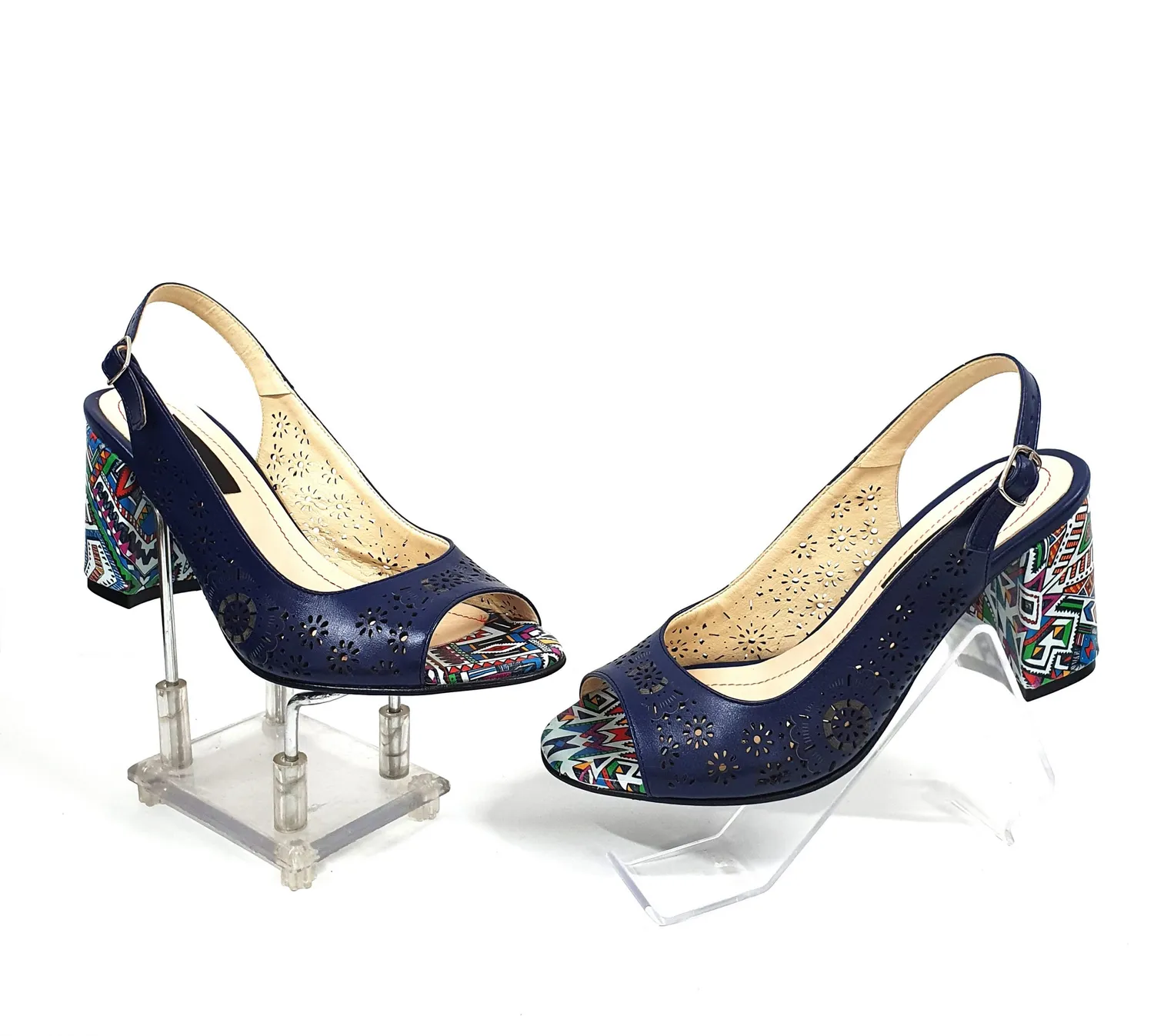 Catinca Shoes P29 ATMT sandale piele albastru toc
