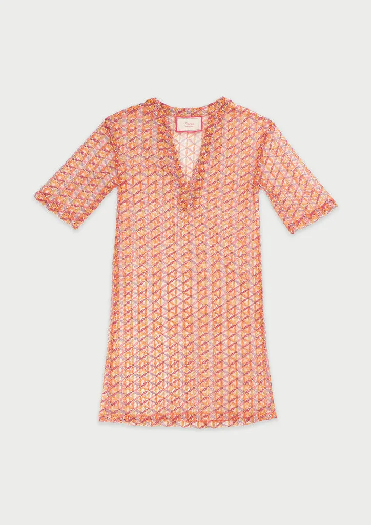 Flagelus Shan Yu caftan scurt multicolor muselina