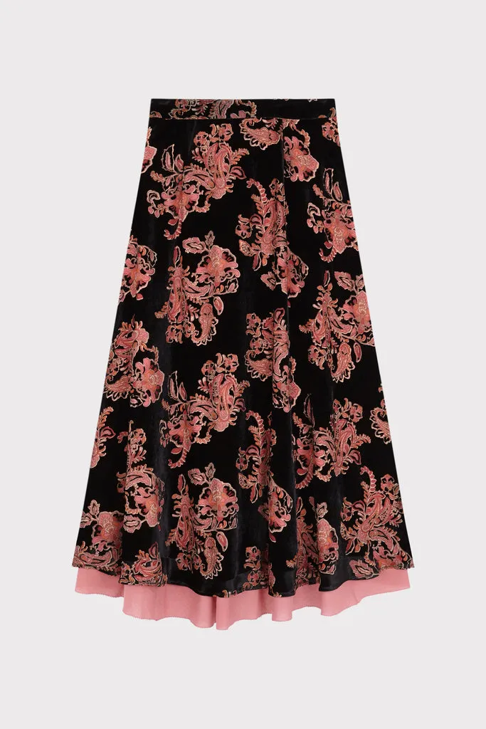 Flagelus Wicked Wave Black fusta midi neagra matase