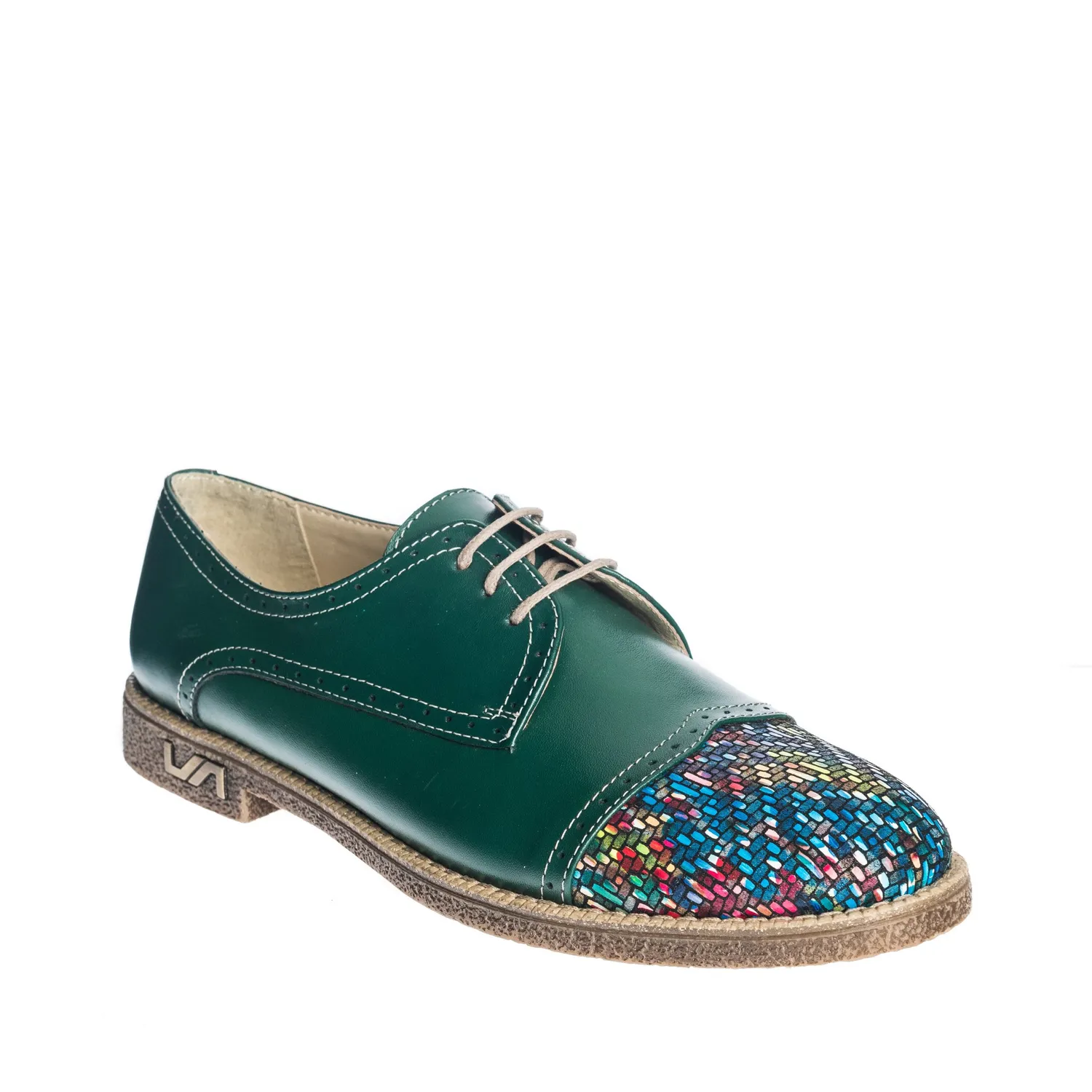 Pantofi dama piele naturala Catinca Shoes G11 verde mozaic
