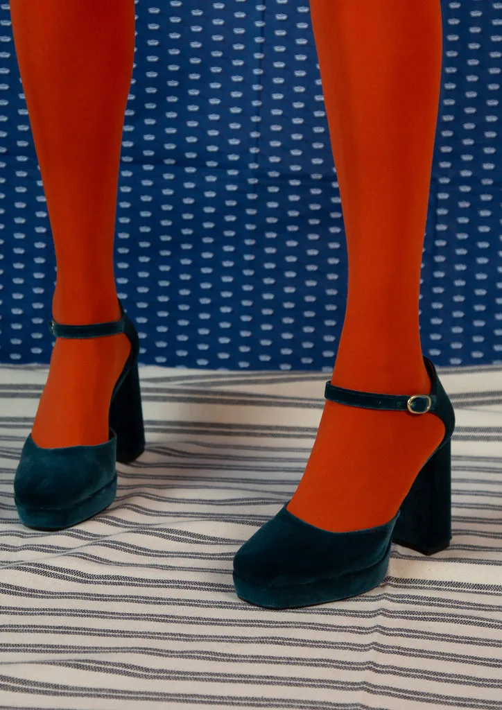 Flagelus Flamenco Heels pantofi toc velur petrol 9cm