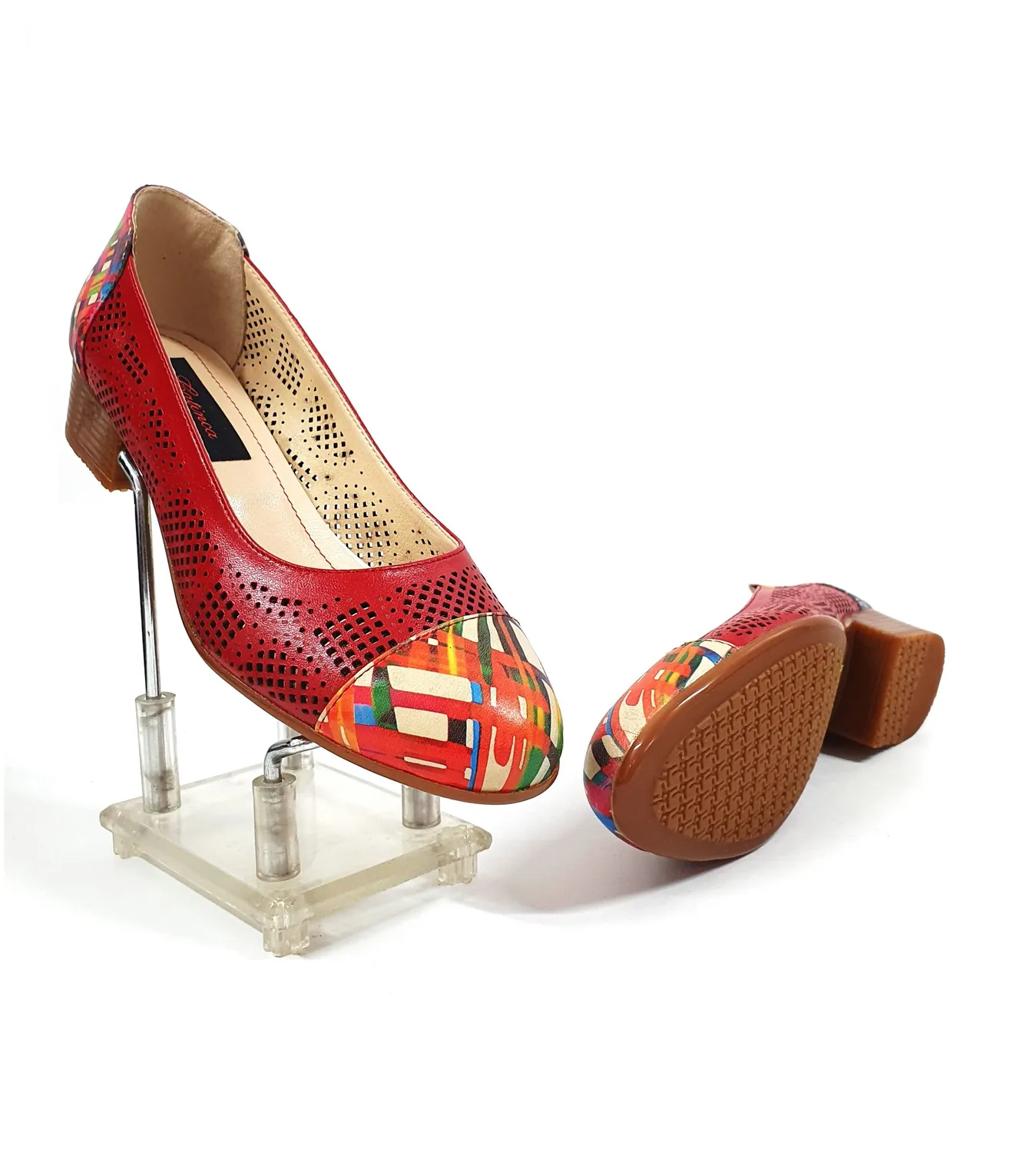 Catinca Shoes T12 RLC pantofi dama rosii linii colorate