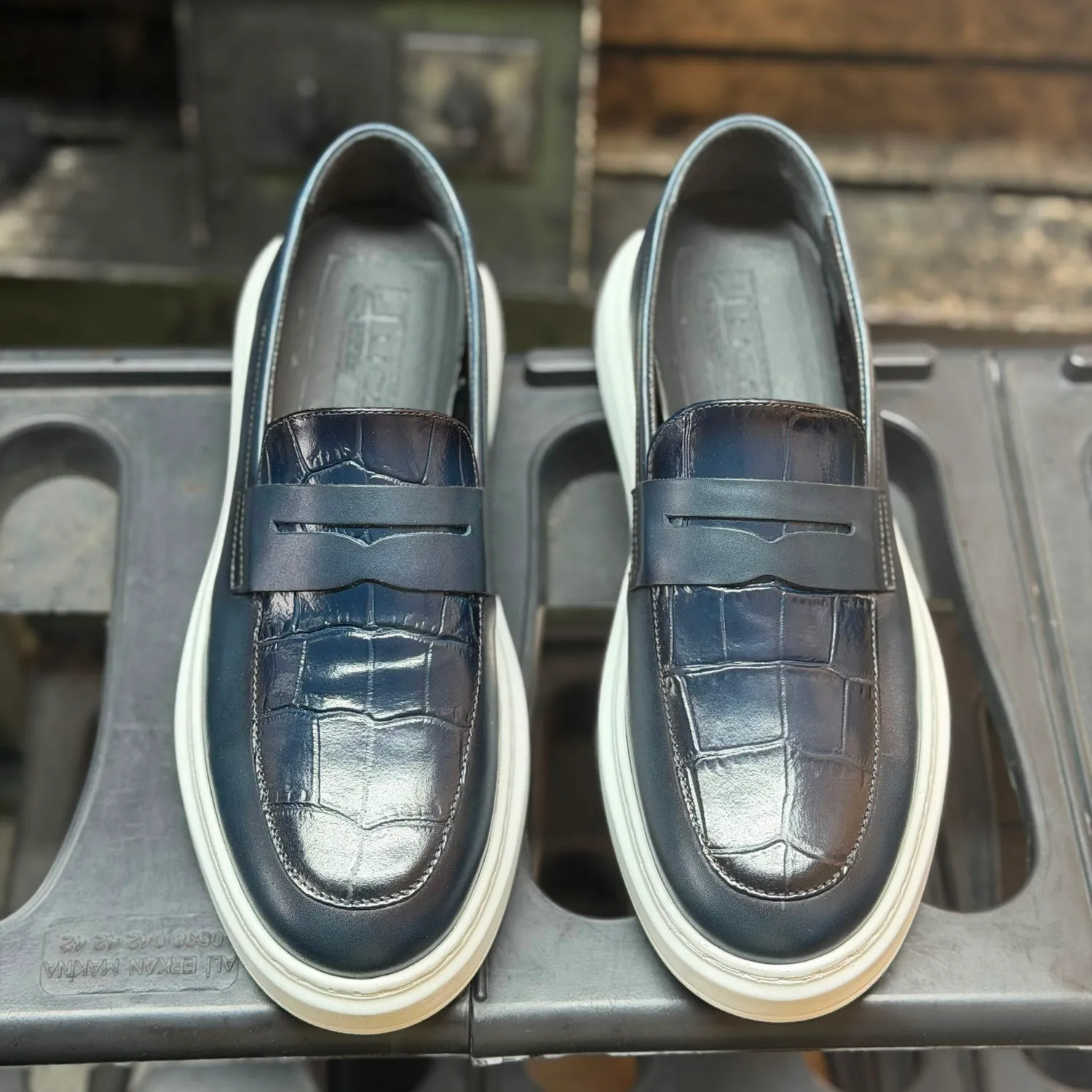 Lucas Shoes Ezra loafers blue croc piele bărbați