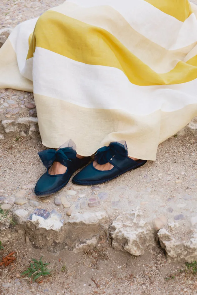 Flagelus Cinna Navy pantofi matase bleumarin