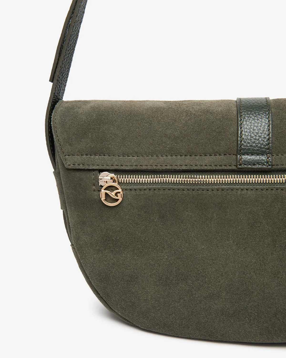 Geanta crossbody NeroGiardini piele intoarsa cu catarama
