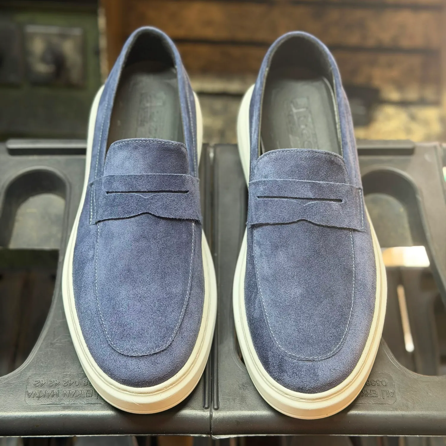 Lucas Shoes Ezra Blue Velur mocasini piele