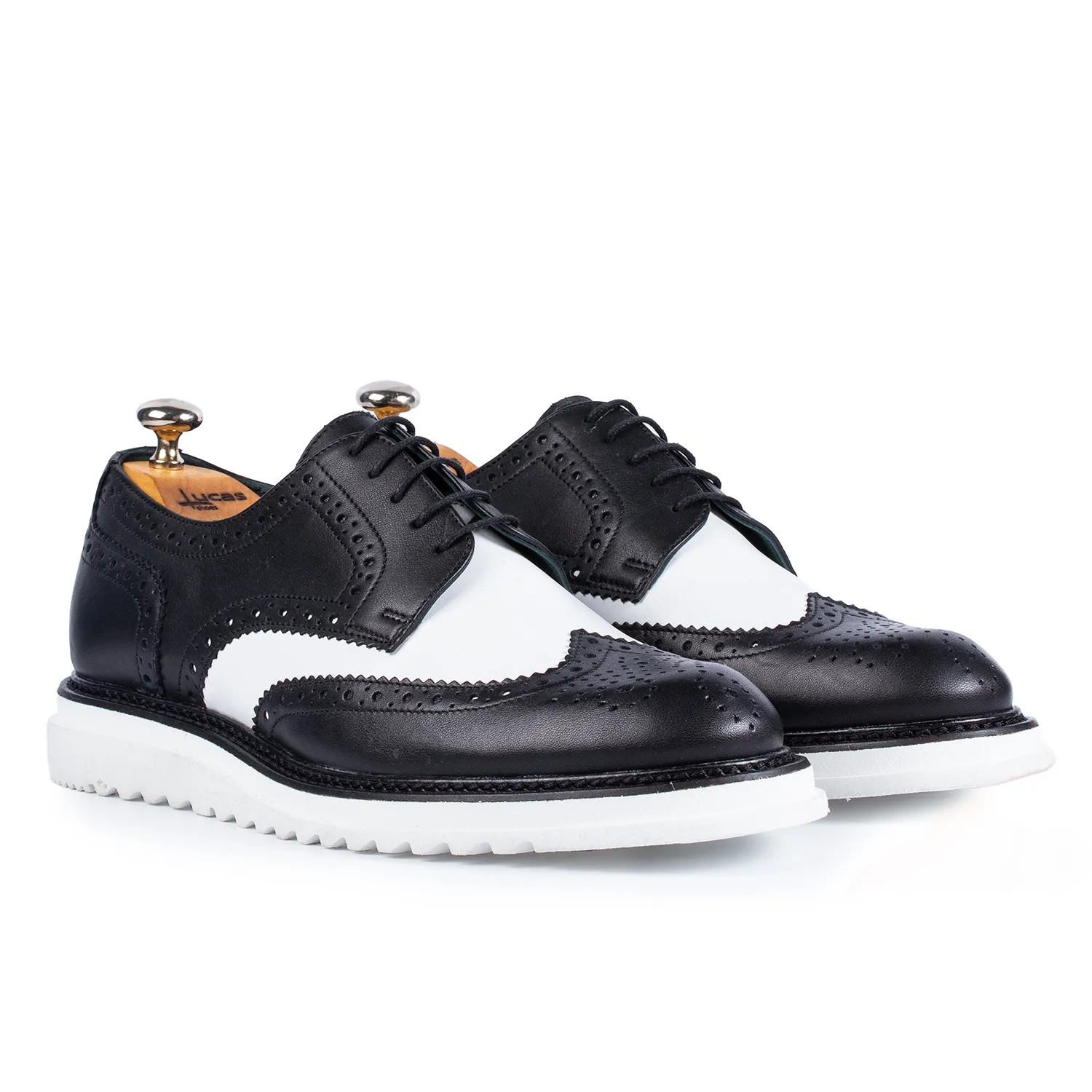 Lucas Shoes Casual 555 pantofi black white piele