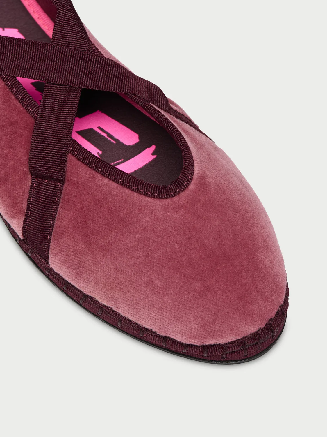 Flagelus Ribbon O'Brien pantofi catifea roz cu siret