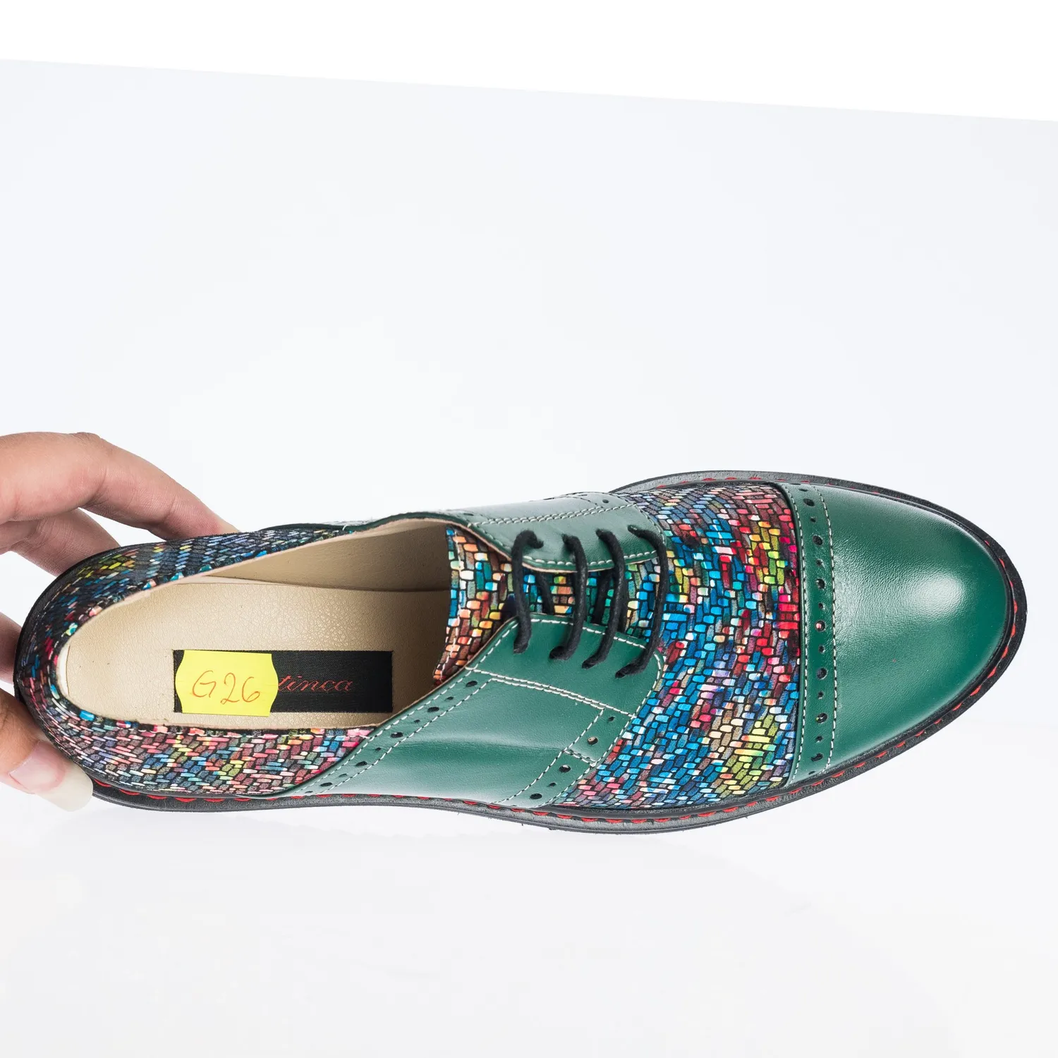 Catinca Shoes G26 VM pantofi dama piele naturala verde mozaic