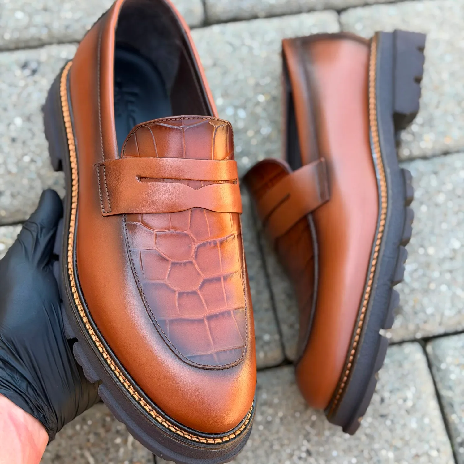 Lucas Shoes Ezra Ukr Croco mocasini piele coniac